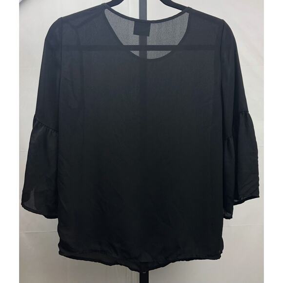 Vero Moda Blouse Women Small Black Sheer Top 3/4 Bell Sleeves Vmelli Career Work - Picture 3 of 11